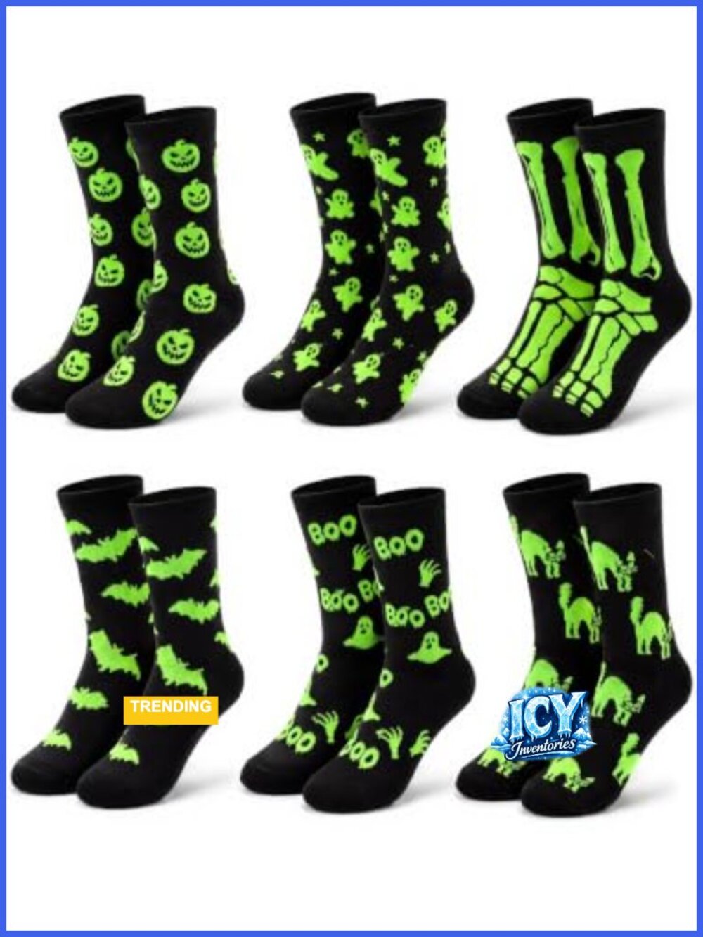 6 Pairs Glow in the Dark Halloween Socks for Women Men Unisex Mid Calf
